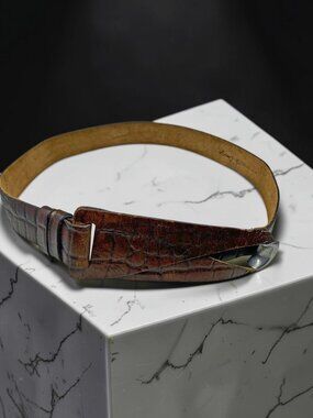 Vintage Omega 4479 Chocolate Brown Embossed Leather Waist Belt